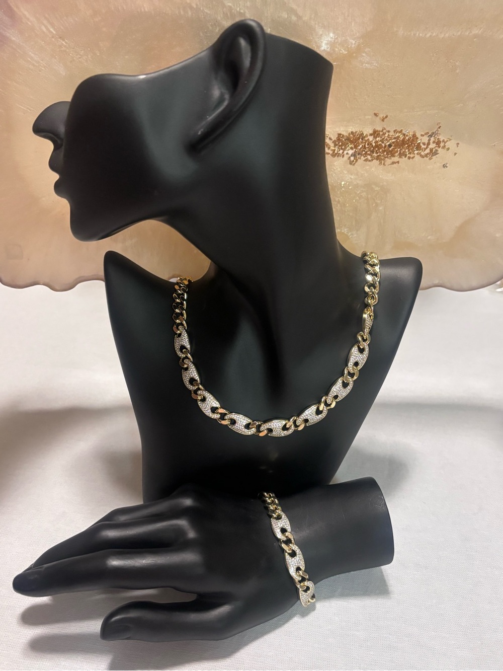 Gold Cuban Link Necklace and Bracelet Set